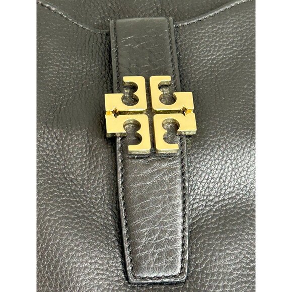 Tory Burch Meyer Plaque Pebbled Leather Tote Bag in Black - Picture 4 of 11